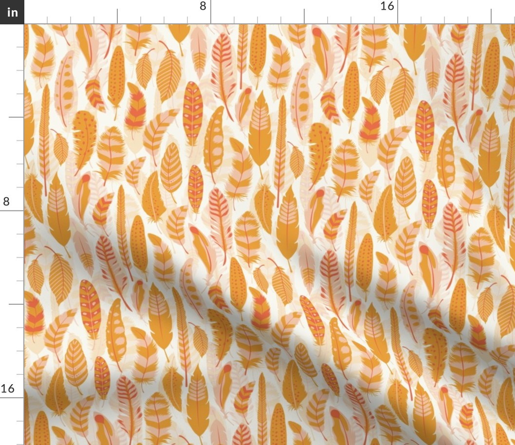 small // Orange Monochromatic Feathers on ecru white