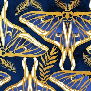 Large jumbo scale // Art Deco luna moths // gold texture and royal blue Spanish moon moth insect
