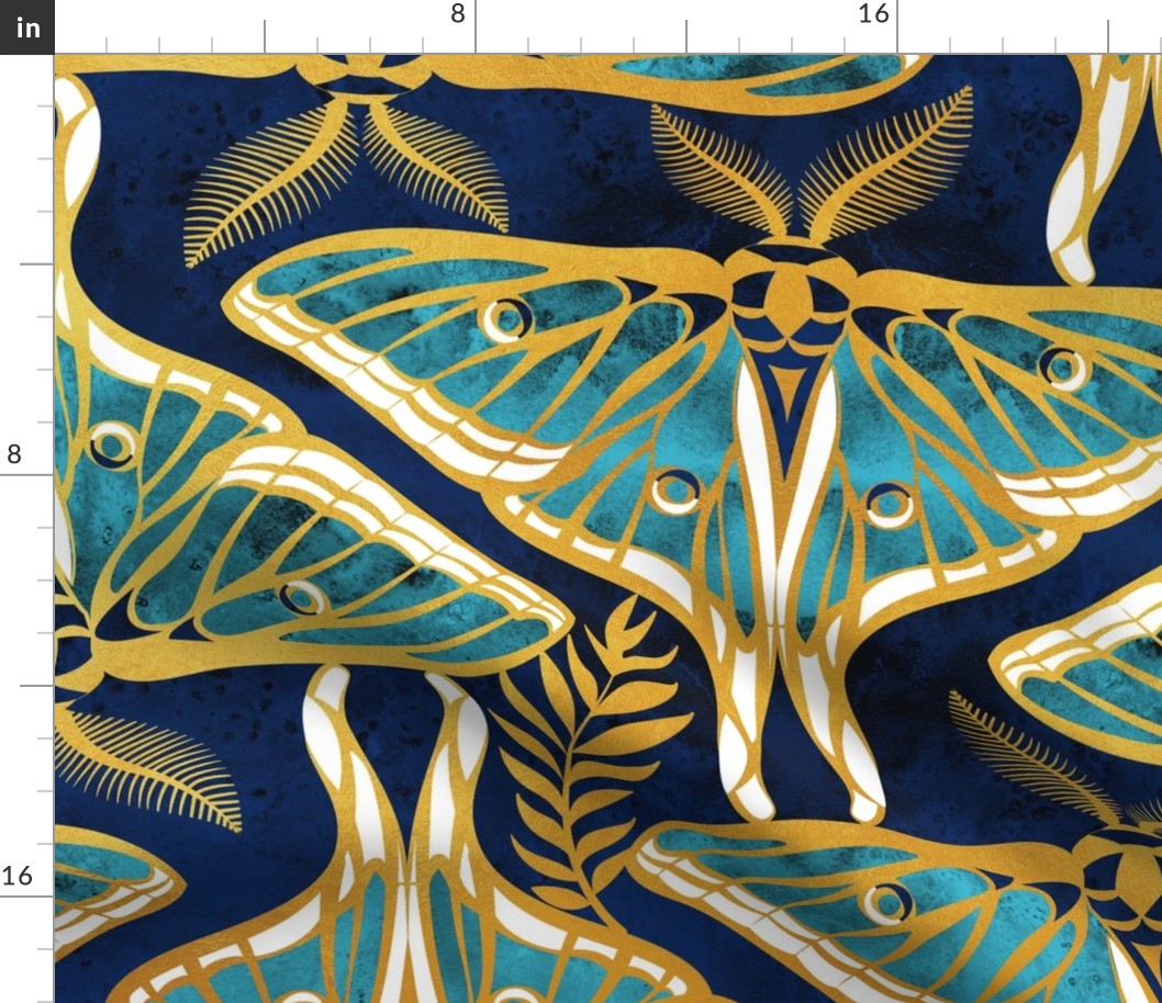 Large jumbo scale // Art Deco luna moths // gold texture and teal Spanish moon moth insect