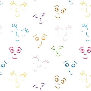 happy faces colorful minimal doodle on white background