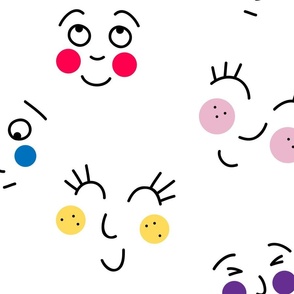 happy faces with colorful cheecks minimal doodle on white background