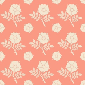 Vintage English roses and rose medallions in warm  ivory on pantone peach fuzz