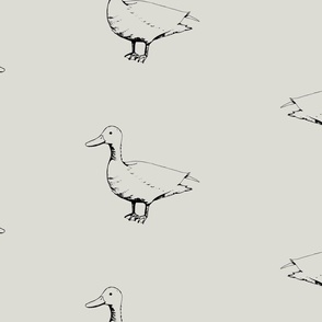 cute hand drawn ducks on soft cloud grey large scale