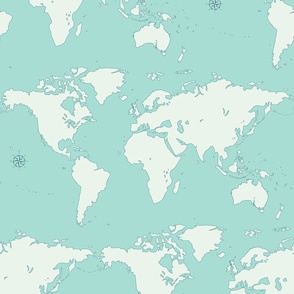 map of the world wallpaper in vintage turquoise by Pippa Shaw