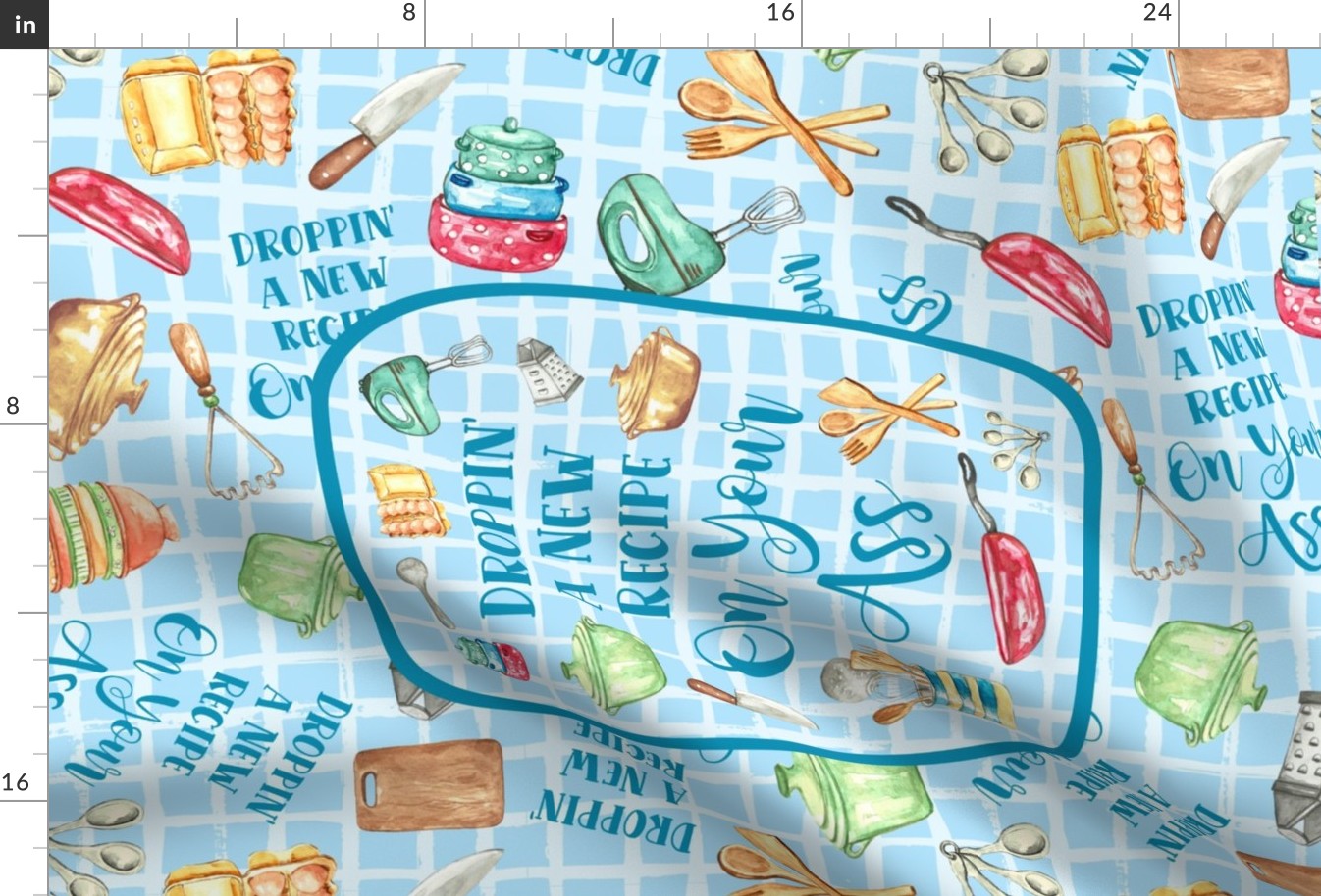 Large 27x18 Fat Quarter Panel Small Scale Droppin' a New Recipe On Your Ass Funny Sarcastic Sweary Kitchen Humor for Tea Towel or Wall Hanging