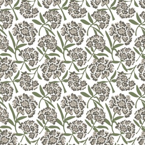 Rhododendron Floral Botanical in Warm Gray and Green -True WHITE Background - Special Request Colours - SMALL Scale - UnBlink Studio by Jackie Tahara