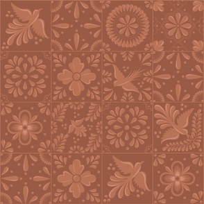  Dark Tan color Talavera Tiles with Flowers and Birds by Akbaly