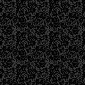 Black and charcoal floral watercolor damask