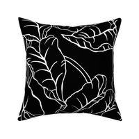 large-Tropical Jungle leaves-white on black 