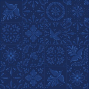 Navy Blue Talavera Tiles with Flowers and Birds by Akbaly