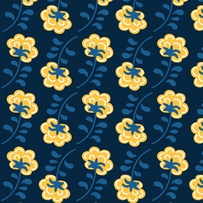 Yellow And Navy Blue Floral Marigolds