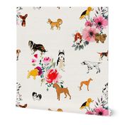 Puppies,dogs,pattern,flowers,roses 