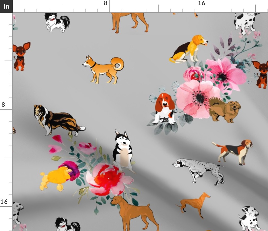 Puppies,dogs,pattern,flowers,roses 