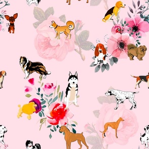 Puppies,dogs,pattern,flowers,roses Puppies,dogs,pattern,flowers,roses 