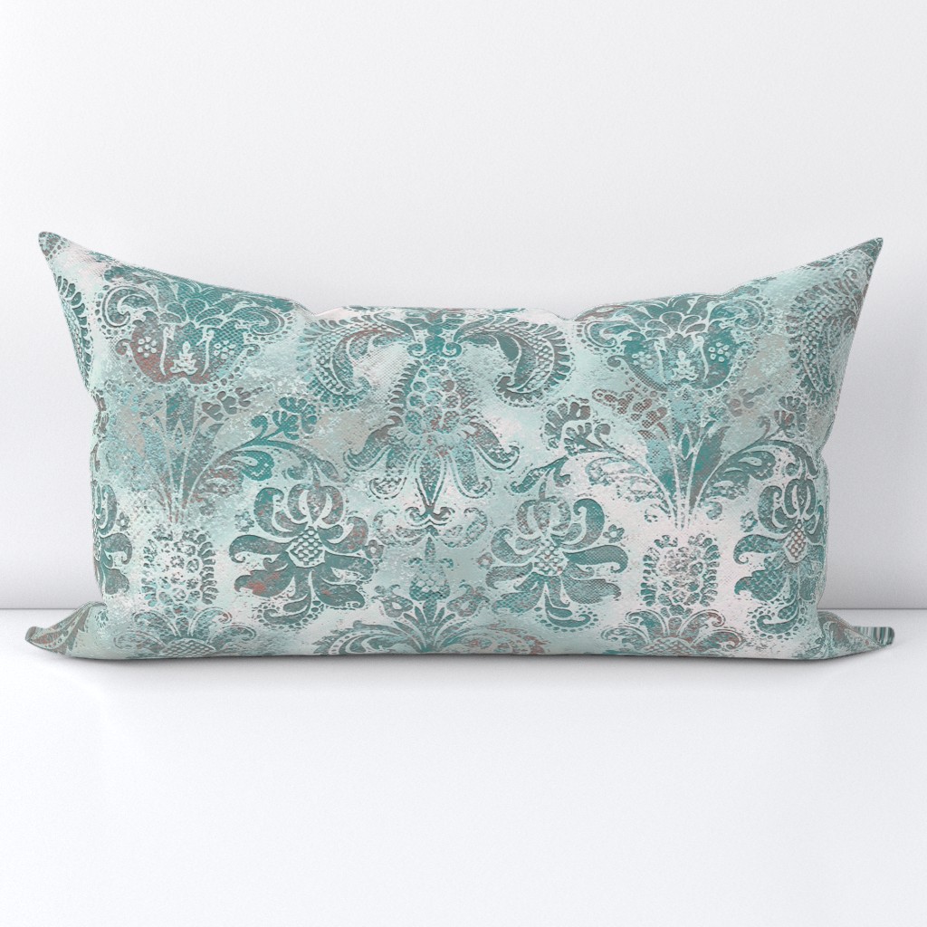 Grunge damask mint blue green blush pink white