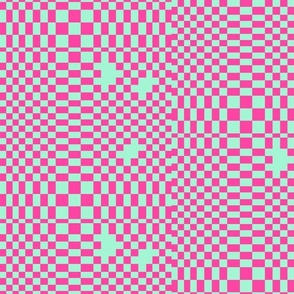 Spring collection broken checkers, Hot pink and mint