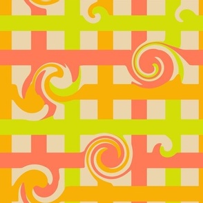 Spring collection Plaid and swirls, Papaya, Marigold and Chartreuse