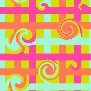 Spring collection Plaid and swirls, Papaya, Hot pink, Mint and Chartreuse