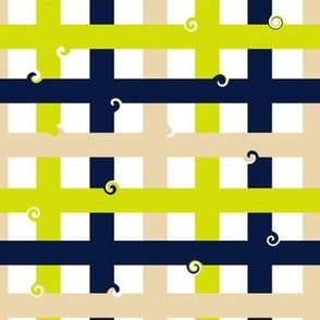 Spring collection Plaid and swirls Chartreuse, Sand and Midnight blue