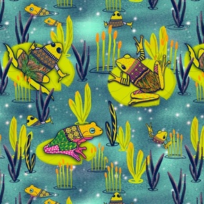 Fine and Dandy funny frogs in sweaters quirky amphibians in Spring colour  large 