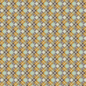 Diagonal Plaid-SeaGlass, Mustard, Aubergine, Ivory-S