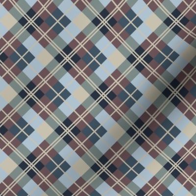 Diagonal Plaid-Sky Blue, Putty, Teal, Aubergine, Navy-S