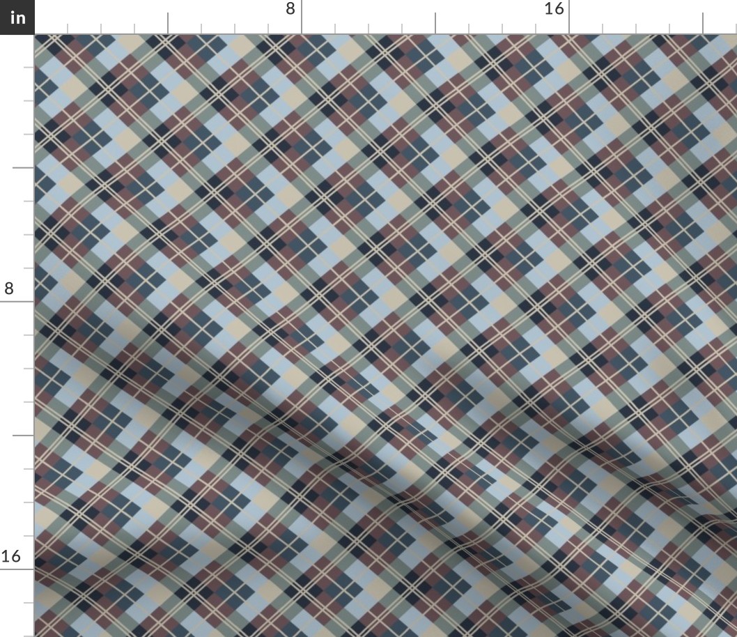 Diagonal Plaid-Sky Blue, Putty, Teal, Aubergine, Navy-S