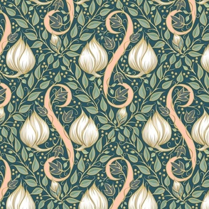 Art Nouveau -Waiting to Bloom | Small | Deep Cool Blue Green