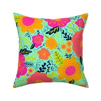 Sassy Jumbo Floral, bold colors on Mint