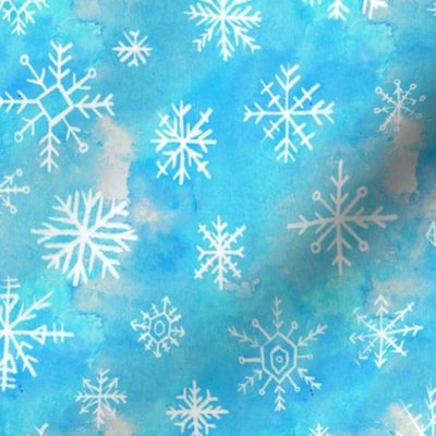 snowflakes on icy blue watercolour