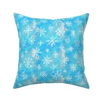snowflakes on icy blue watercolour