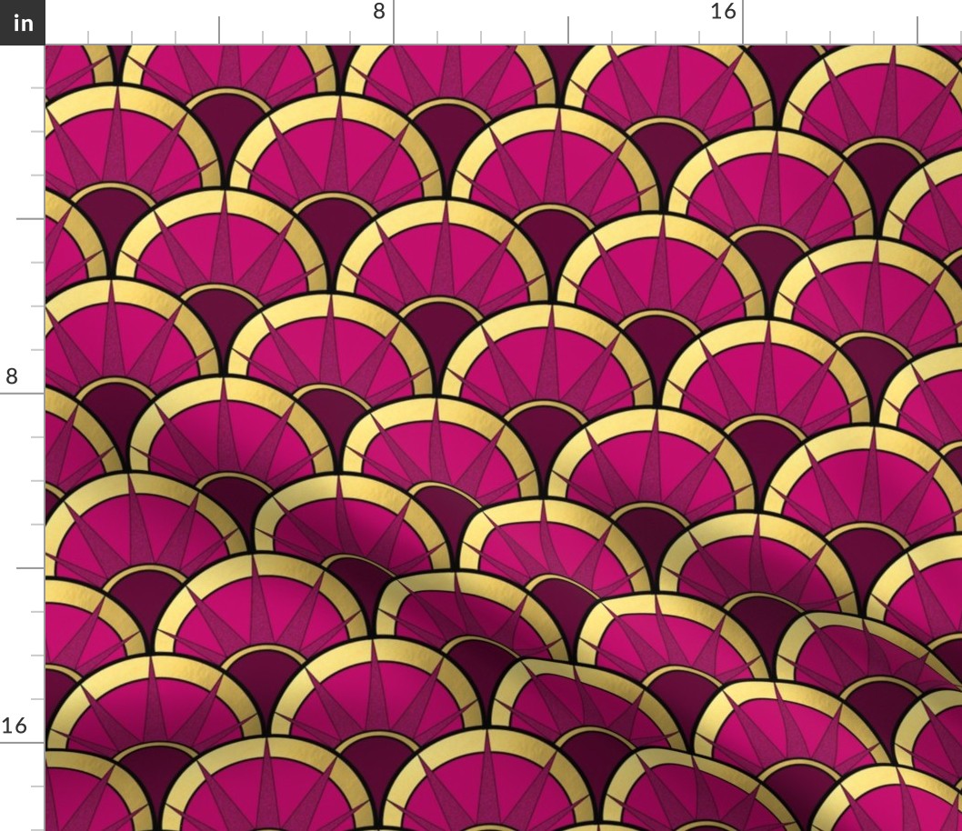 magenta gold deco fancy fan