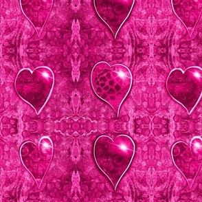 Gen Z Hot Pink luminescent valentineshearts on hand printed mirrored background