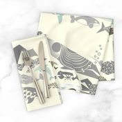 Geometric Whales on Parade - Greys on Cream