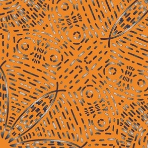 Basketweave Kaleidoscope in Grays on Orange