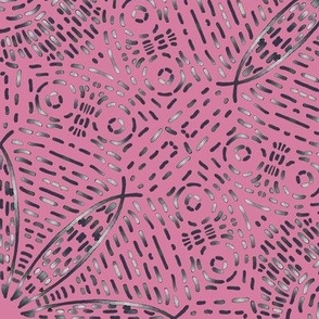 Basketweave Kaleidoscope in Grays on Pink