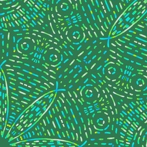 Basketweave Kaleidoscope in Turquoise and Light Green on Green