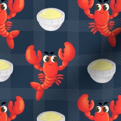 Large Scale Red Lobster and Butter Summer Cookout Crawfish Crab Boil on Navy