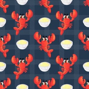 Large Scale Red Lobster and Butter Summer Cookout Crawfish Crab Boil on Navy