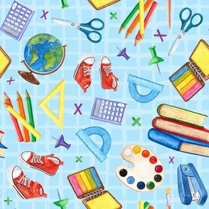 Large Scale Colorful School Days Bus Books Art Supplies