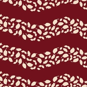 Tossed Floating Herbs & Spices Stripe Coordinate, subtle and cream on maroon, red, medium scale