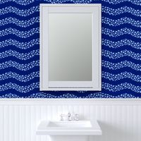 Tossed Floating Herbs & Spices wavy Stripe Coordinate, light blue on dark blue background