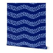 Tossed Floating Herbs & Spices wavy Stripe Coordinate, light blue on dark blue background