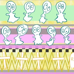 Sweet Halloween Ghost-ies -- Pastel Halloween Stripes with Ghosts and Graves in Pastels -- Pastel Pink, Yellow, Green – 150 dpi (Full Scale)