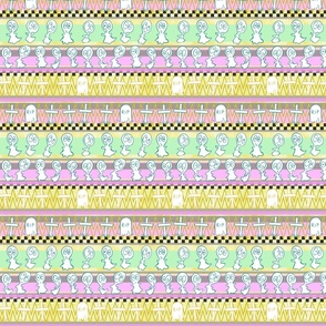 Sweet Halloween Ghost-ies -- Pastel Halloween Stripes with Ghosts and Graves in Pastels -- Pastel Pink, Yellow, Green – 600 dpi (25% of Full Scale)