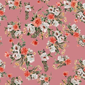 Octobravo Florals Lychee Pink Hand painted watercolor florals fashion apparel quilting fabric wallpaper red green grey