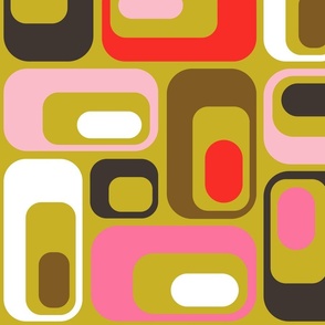 retro ovals pink green red brown black white