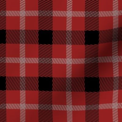 Wild west traditional gingham plaid design christmas texture tartan black and white on ruby red 