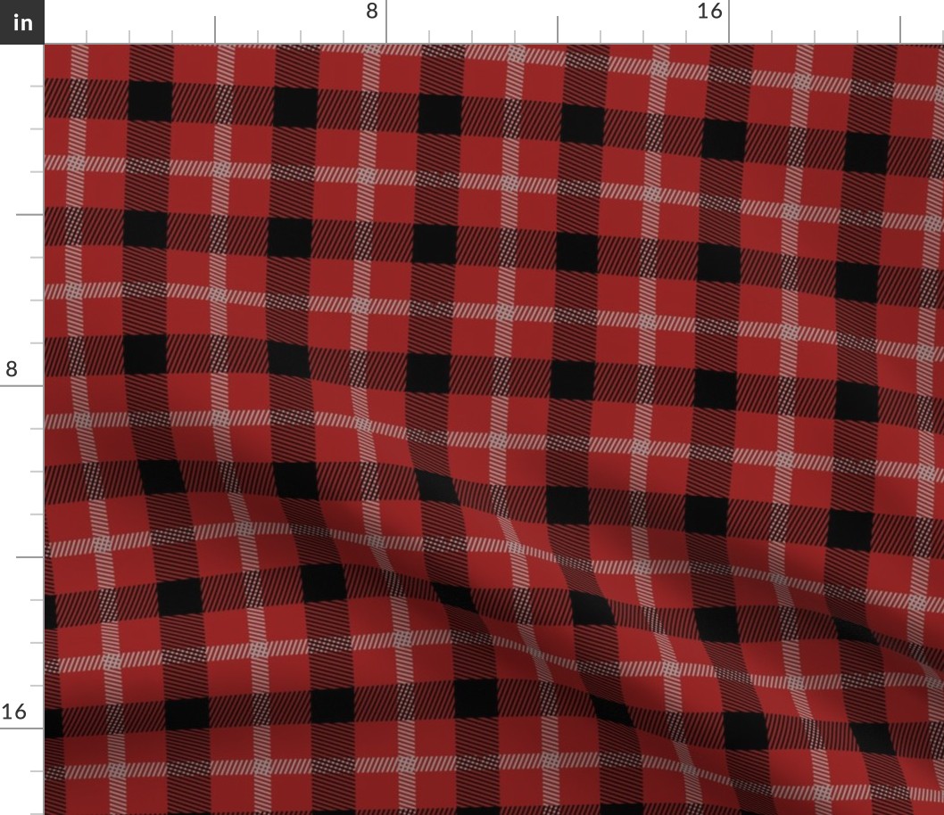 Wild west traditional gingham plaid design christmas texture tartan black and white on ruby red 