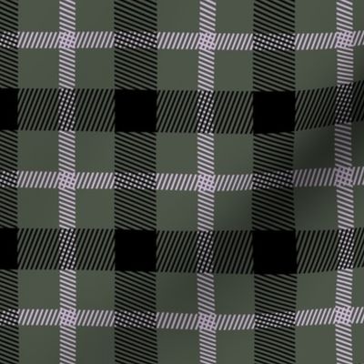 Wild west traditional gingham plaid design christmas texture tartan black lilac on olive green cameo